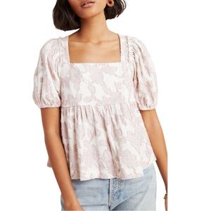 Anthropologie Maeve Pink Batia Textured Floral Puff Sleeve Blouse Size XL